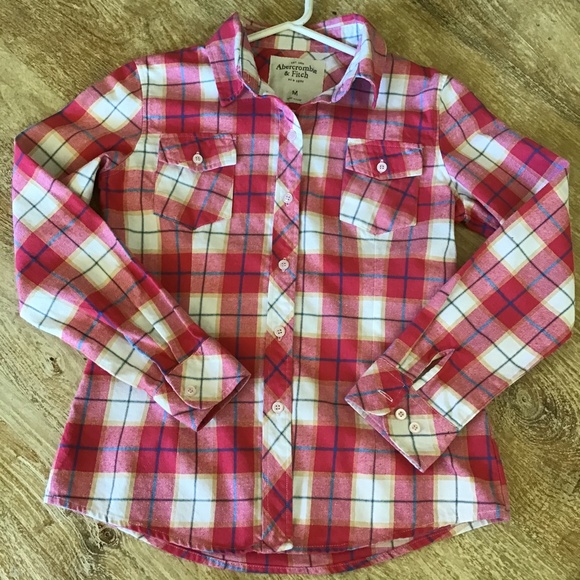 Abercrombie & Fitch- Pink Plaid Ladies Flannel Shirt - Picture 1 of 16